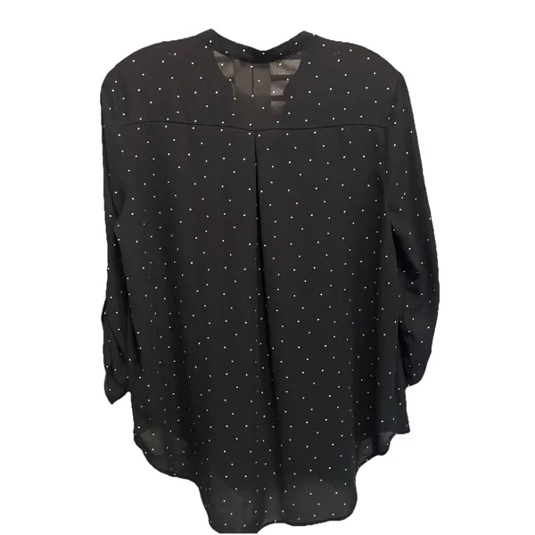 Chiffon Black Polka-dot‎ Long Tab Sleeve Blouse Size Large V Neck Lightweight - Image 5