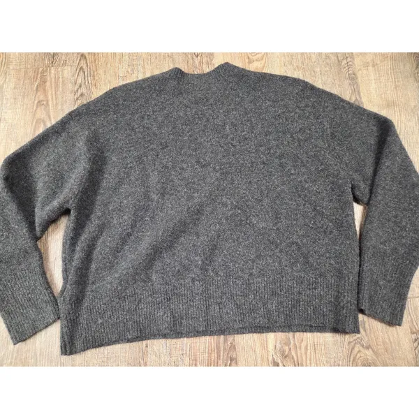Zara Dark Gray Wool Blend Ribbed Crewneck Knit Sweater Size Small Crop - Image 4