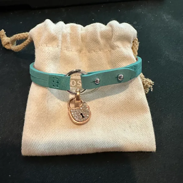 Fossil Leather Bracelet With Rhinestone Lock Charm - Image 3