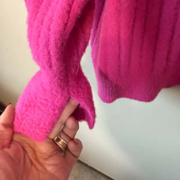 Aerie Womens Sweater S Pink Oversized Ribbed Knit Balloon Sleeve Slit Cuff - Image 5