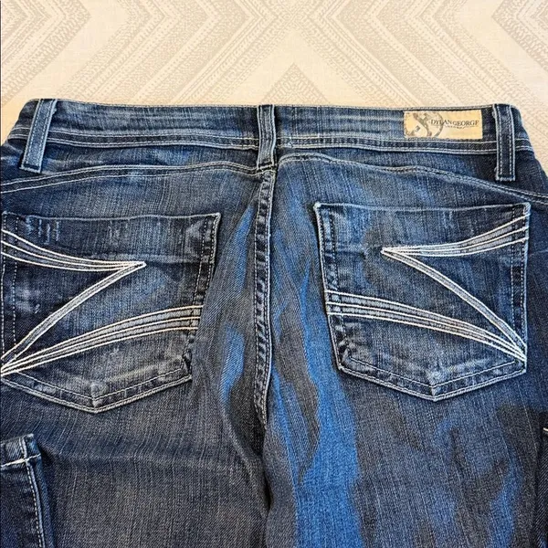 Dylan George Ring Spun Denim Alexandra Flare Jeans Size 28 Distressed Dark Wash - Image 7