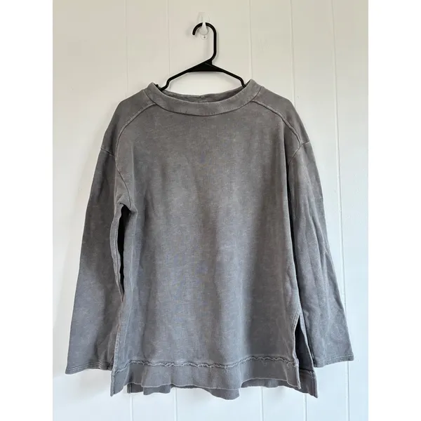 Pilcro Anthropologie Washed Grey Cotton Crew Neck Long‎ Sleeve Sweatshirt M - Image 5