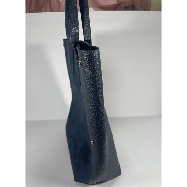 ULTA Beauty Navy Blue Faux Leather & Suede Tote Bag Shoulder Purse Magnetic Snap - Image 10