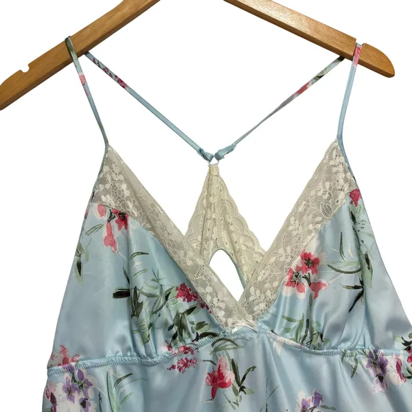 Apt 9 Slip Dress Light Blue‎ Floral Satin Lace Trim Clubwear Festival Coquette M - Image 4