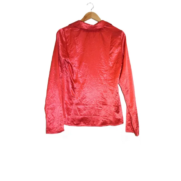 Free People‎ Star Eyes Top Women M Red NEW Crinkle Satin Tie Front Long Sleeve - Image 2