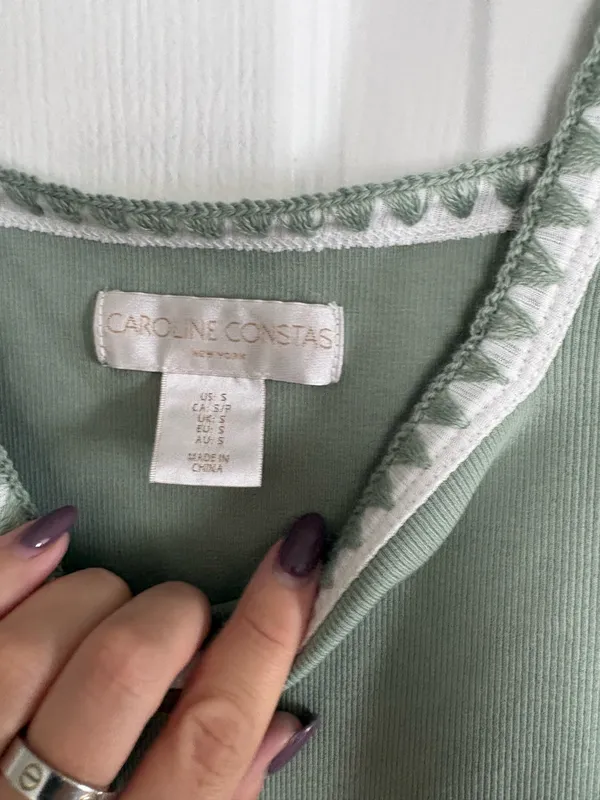 Caroline Constas Square Neck Mini Knit Dress in Sage with Contrast Trim - Image 3