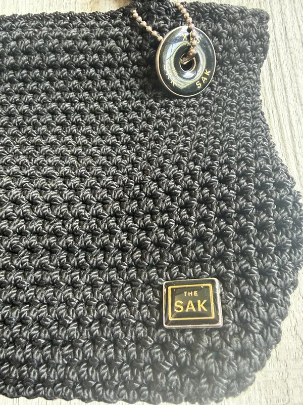 The Sak Black Crochet Knit Shoulder Bag Boho Baguette Purse - Image 3