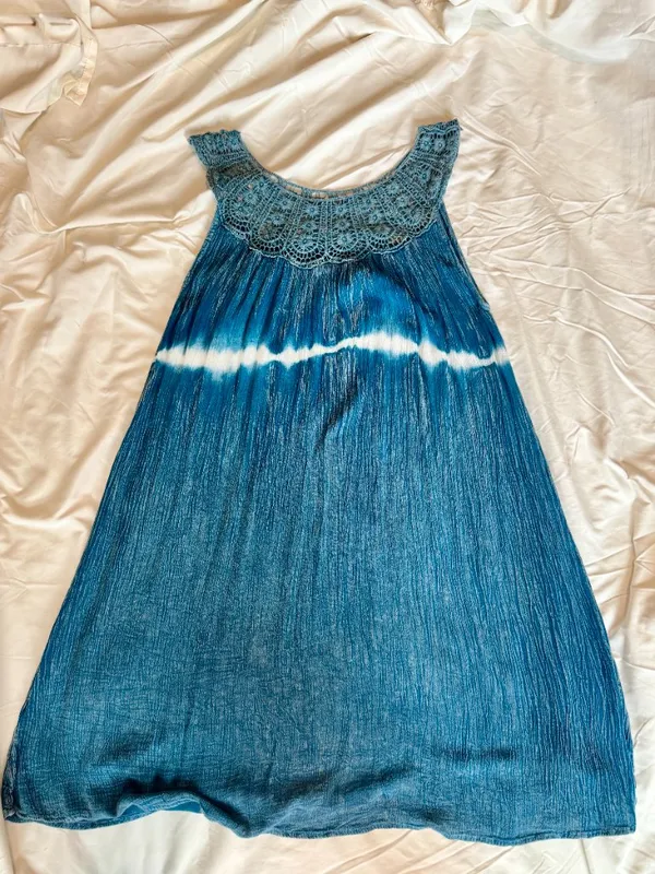 Shoreline Blue Tie-Dye Crochet Trim Sundress Size M - Image 4