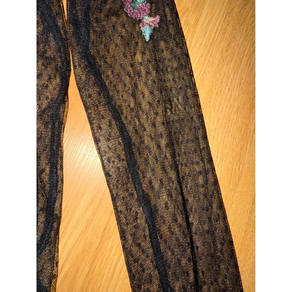 American Eagle Floral Embroidered Mesh Top Black Sheer Polka Dot Long Sleeve XS - Image 4