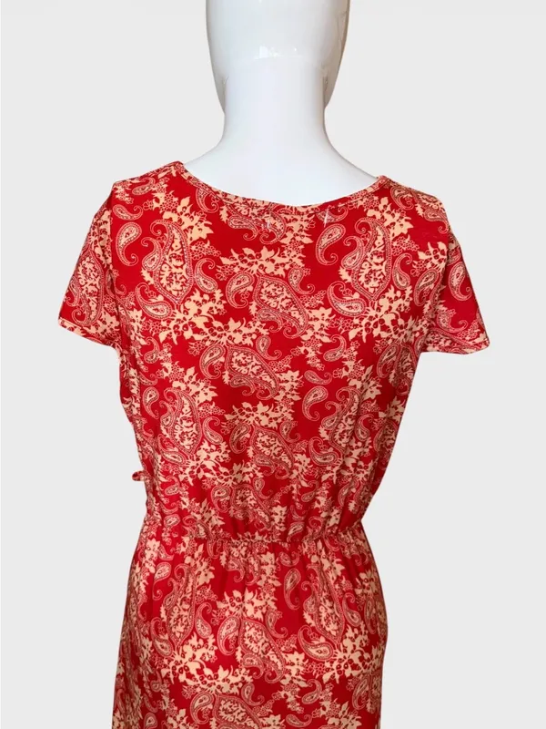 Red Paisley V-Neck Maxi Dress with Elastic Waist - Image 4