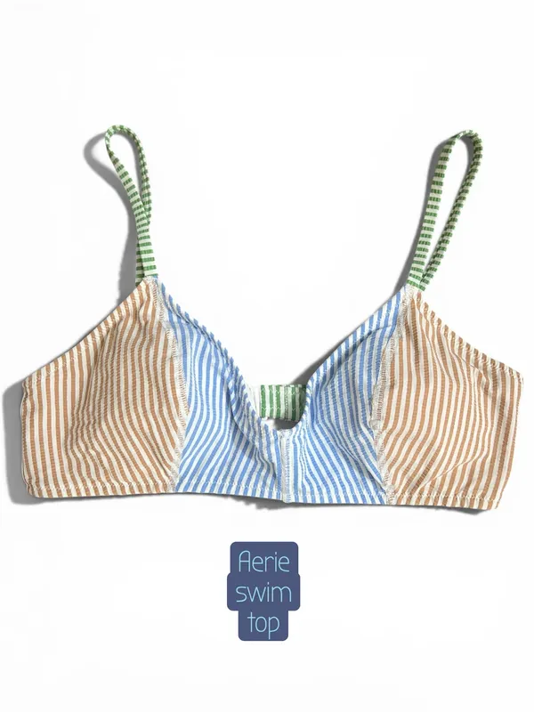 Aerie Colorblock Striped Scoop Bikini Swim Top Size Small Multicolor Textured - Image 2