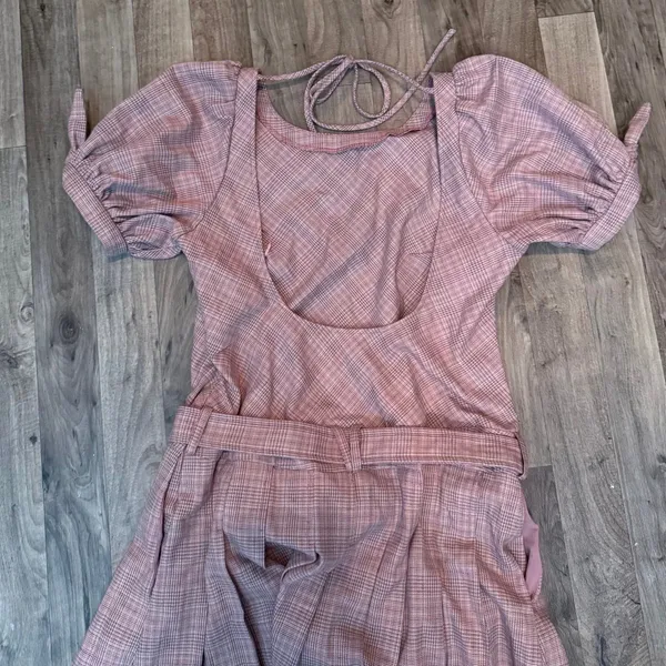 NWOT Free People Sevi Plaid Belted Puff Sleeve Drop Waist Mini Dress Size M - Image 7