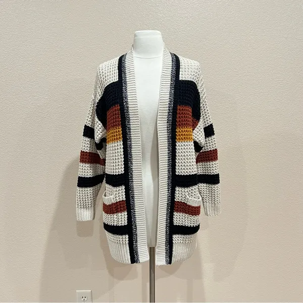 Express Multicolor Striped Open Front Oversized Cardigan Size XS - Image 9