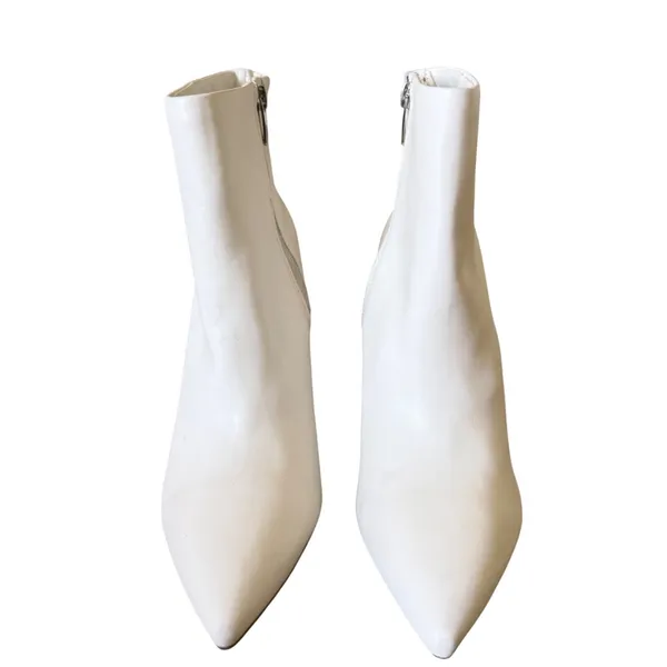 Marc Fisher Olorena White Leather Pointed Toe Block Heel Ankle Boots Size 8.5M - Image 3