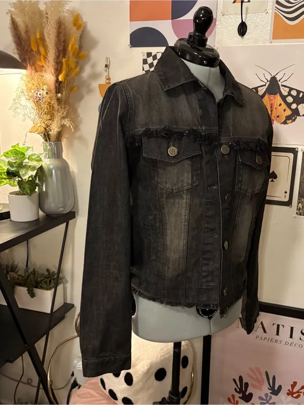 Judith March Black Denim Patchwork Jacket – Size M - Image 4