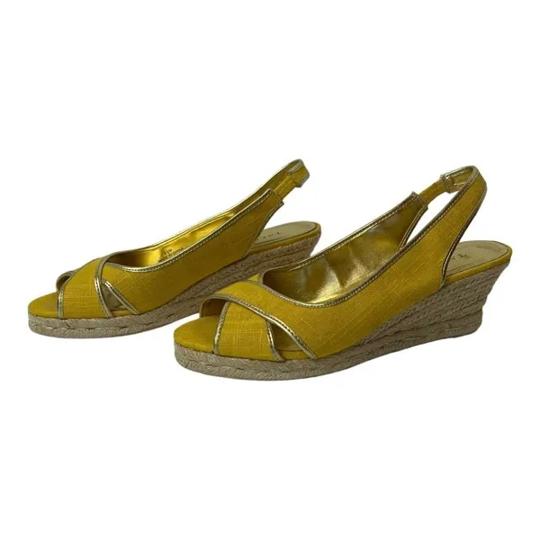 Talbots Lyndsay Yellow Canvas Peep Toe Sling‎ Back Espadrille Wedge Size 9.5 - Image 2