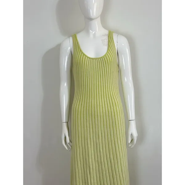 By Together Ribbed Knit Maxi Dress Lime Green Size M Tank Sleeveless Bodycon - Image 5