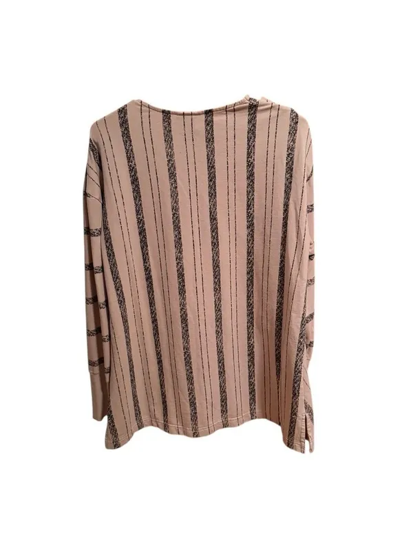 Striped V Neck Long Sleeve Shirt Black Size L - Image 4