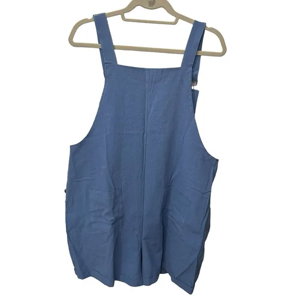 NWT Large Patch Pocket Romper Sz Large Cotton Linen Blend‎ Blue - Image 5