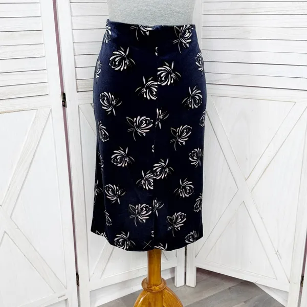 Loft Floral‎ Print Velvet Straight Pencil Skirt Navy Blue Medium - Image 5