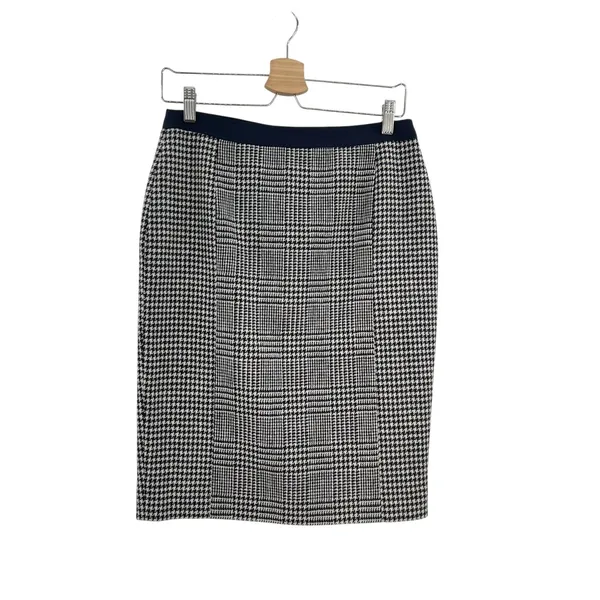Boden British Tweed Pencil Skirt‎ Houndstooth Plaid Navy Blue Size US 6R - Image 3