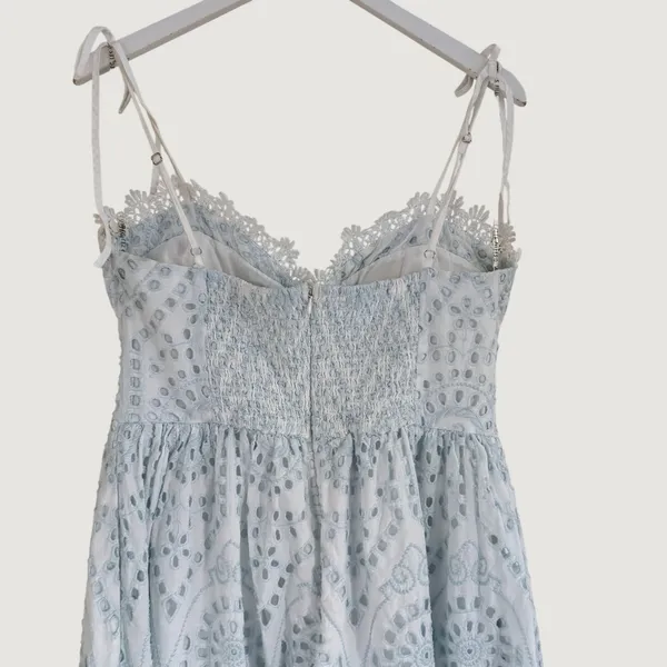 Avec Les Filles Eyelet Lace Midi Dress Size 12 Light Blue/White Cotton - Image 4