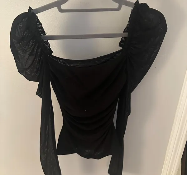 Long Sleeve Mesh Black Top - Image 2