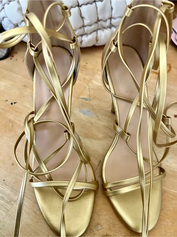 Gold Lace-Up High Heel Sandals for Women - Image 2