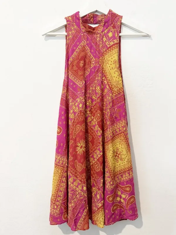 Free People Beaux Dress Size Large Paisley High Neck V‎ Back Boho Festival Fairy - Image 5