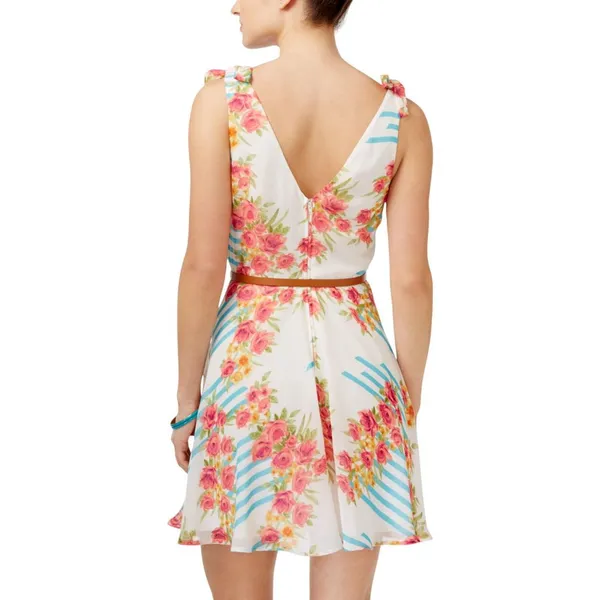 NWT City Studio Belted Floral-Print Fit & Flare Dress 3810-0025 Blue Multi 1 - Image 2