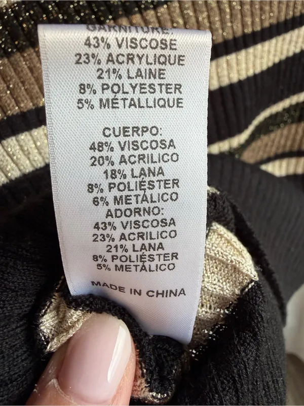 FRAME Metallic Stripe Ribbed Sweater XS Gold Multi Black Wool Blend Crewneck Y2K - Image 5