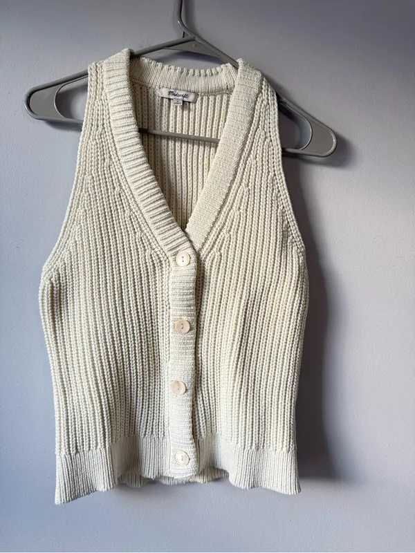Madewell Knit Button Front Sweater Vest Boho Beige Cream Size S M - Image 2