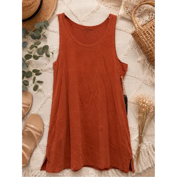 NWT Earthy Rust Orange Boho Fall Cotton Dress Sleeveless Small Knot Sisters - Image 10