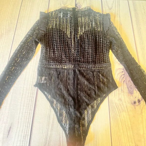 Hello Molly Not That Easy Black Long Sleeve Crochet Bodysuit - Image 12