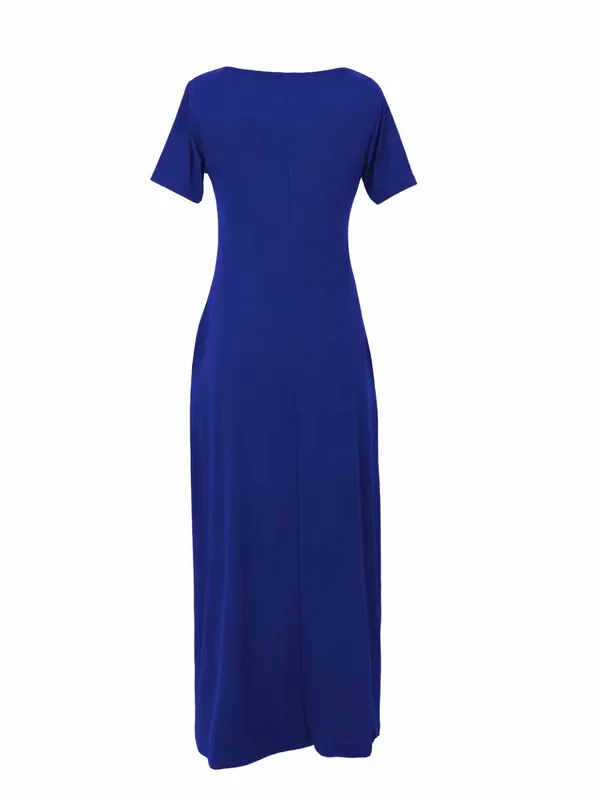 Classic round-Neck Maxi Dress in Royal Blue - Image 2