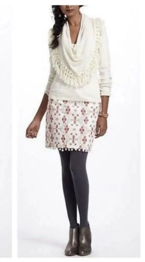Maeve Anthropologie Blomma Pom Pom Cross Stitch Embroidered Skirt Size 8 - Image 9