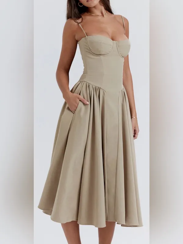 NEW House OF CB Samaria Corset Fit & Flare Midi Dress Taupe sz L - Image 5