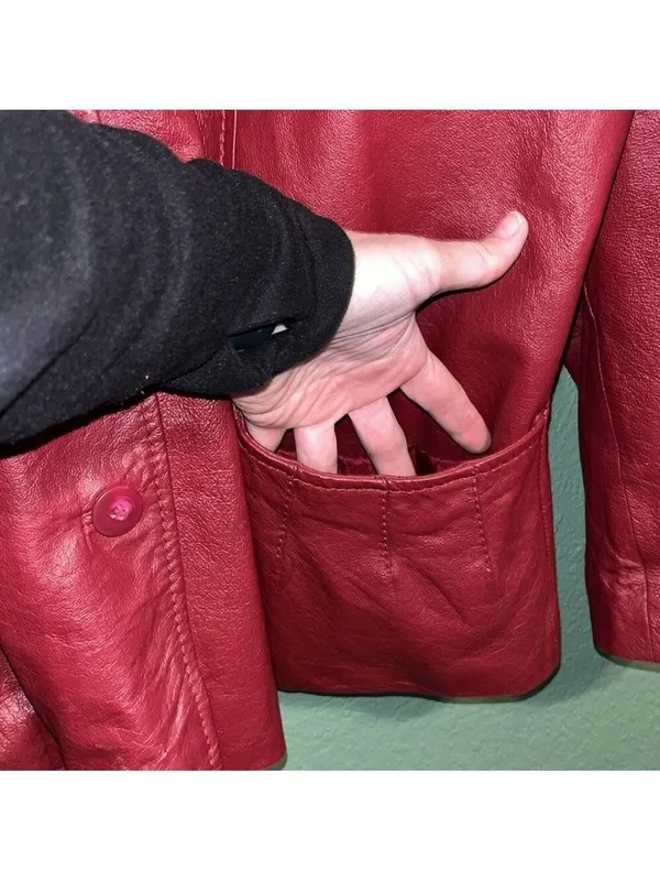 Vintage red leather jacket 80s 90s plus size leather coat button dressy - Image 6