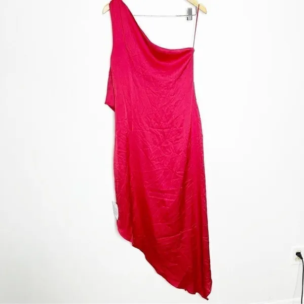 ASOS DESIGN satin one shoulder drape midi‎ dress in red womens size 8 C27 - Image 5