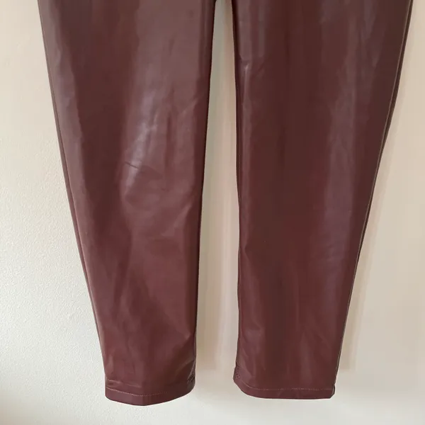 Criss-Cross Waistband Vegan Leather 90s Straight Pant Brown - Image 2