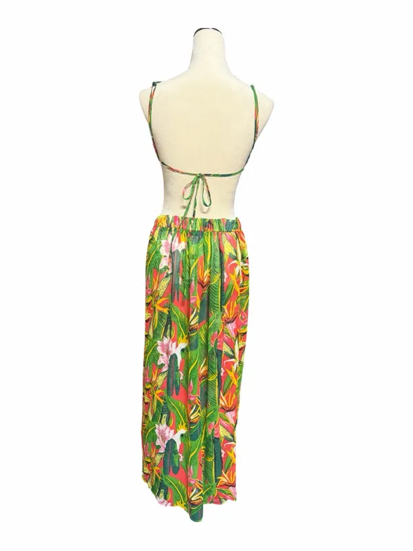Boohoo Beach Green Tropical Cutout Maxi Dress with Pink & Orange Floral Print - Image 5