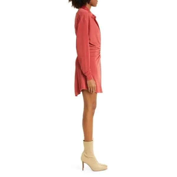 Cinq a Sept Women Arden‎ Mini Shirt Dress XS Sumac Ruched Jersey Knit Date Event - Image 4