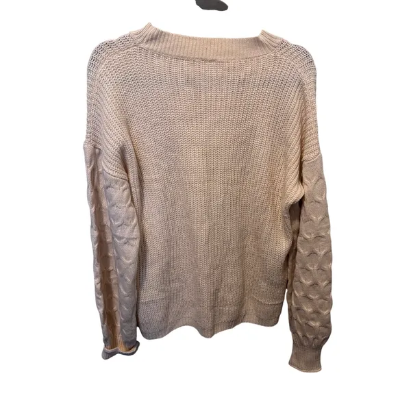 Women's Cream Textured Knit Balloon Sleeve Sweater Size L - Image 3