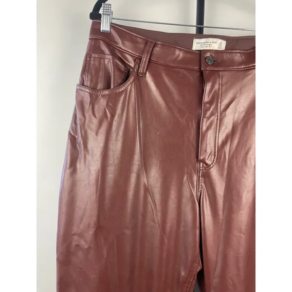 Abercrombie & Fitch 90s Straight Ultra High Rise Vegan Leather Pants Brown 33 - Image 2