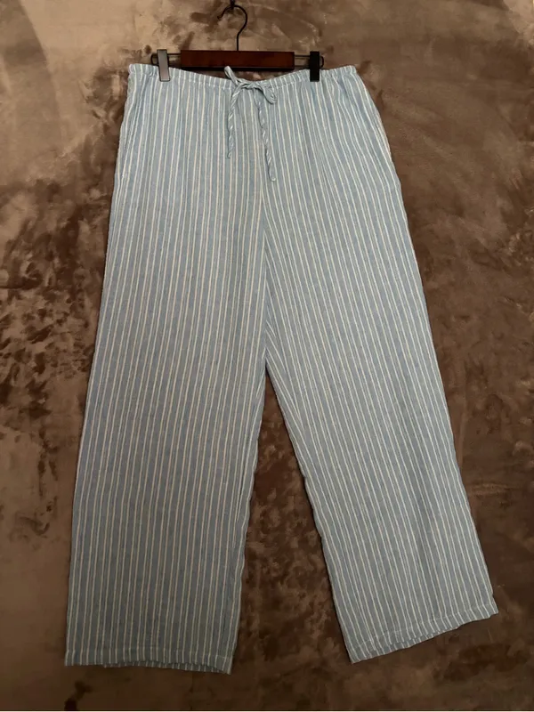 HG Wide Leg Linen Blend Pants Light Blue Stripe Women’s Size XL - Image 2