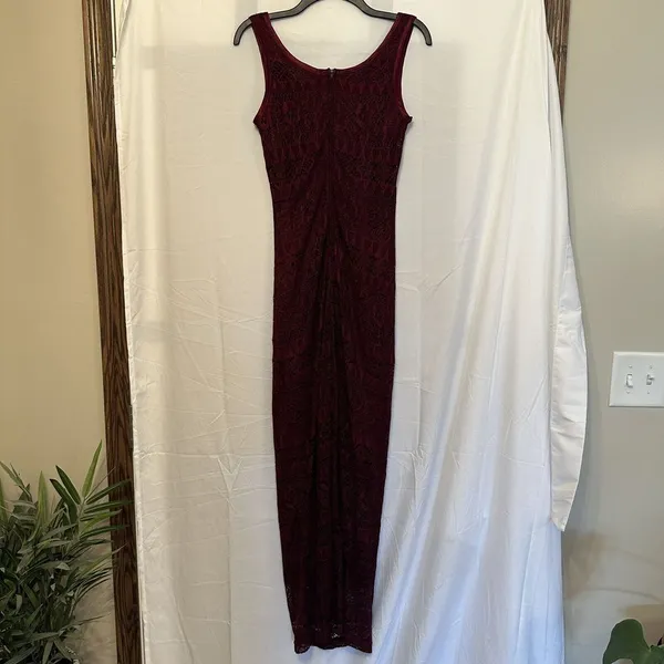 City Triangles Size 5 Burgundy Red Crochet Bodycon Maxi Dress Vintage‎ 90s - Image 4