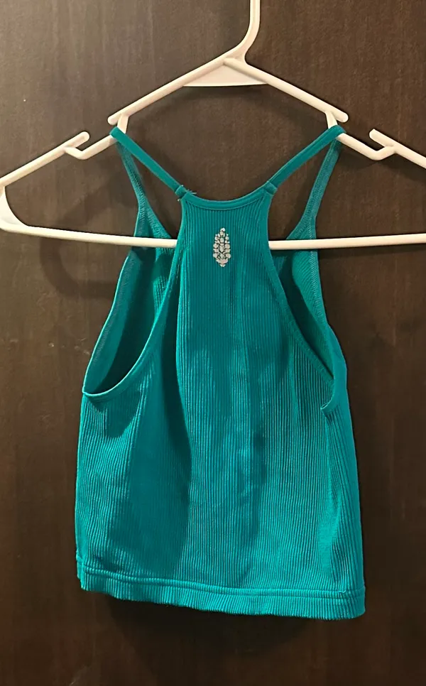 FP Movement Happiness Runs Crop Tank M/L Teal Ribbed High Neck Free People - Image 3