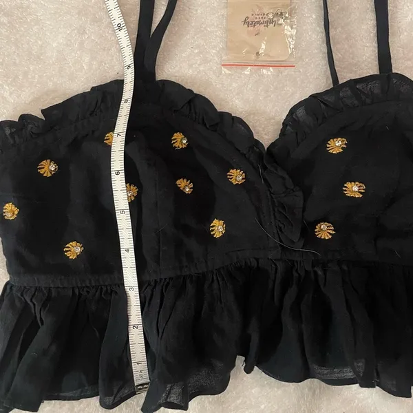 Free People NWT Black Ruffled Embellished Boho Crop Top Sz XS Spring Break - Image 5