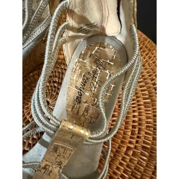 Dexflex Comfort Womens Silver Strappy Cork Wedge‎ Sandals Back Zip Size 8 - Image 6