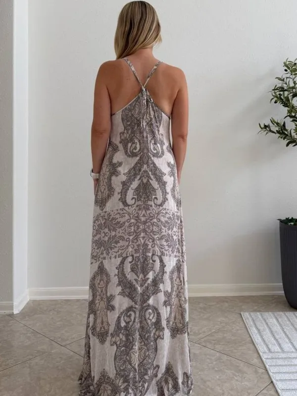 Hale Bob Taupe Paisley Halter Maxi Dress Size S - Image 2